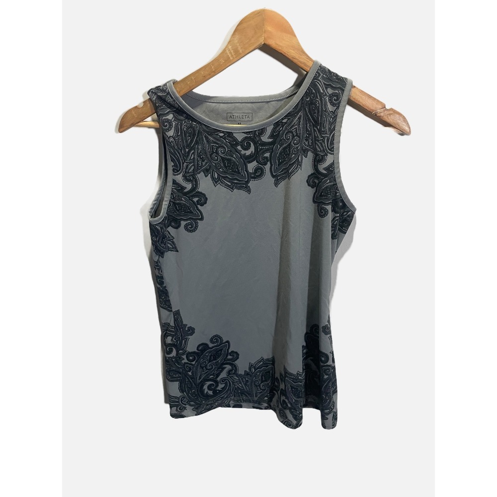 Athleta Tank Top‎ Womens XS Grey Paisley Print Sleeveless Activewear Boho Yoga